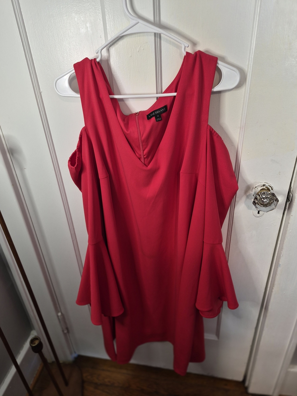 Lane Bryant Vibrant Red Cold-Shoulder V-Neck Mini Dress